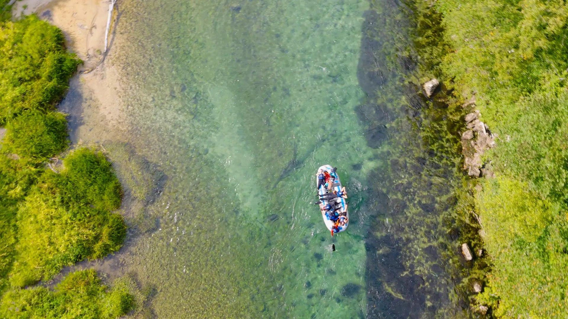 Aerial view of the rafting tour through the Una canyon - Una National Park
